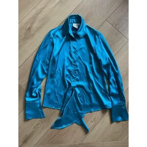Finley Turquoise Silk Button Up Shirt Long Sleeve XS‎